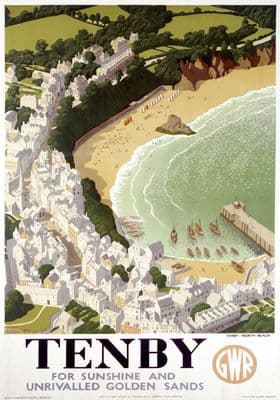 Tenby, Pembrokeshire. GWR Vintage Travel poster by Ronald Lampitt. 1946