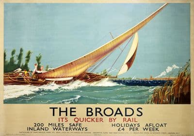 The Broads, Sailing, Norfolk. Vintage LNER Travel poster by Frank Henry Mason. 1934.