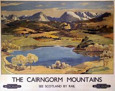 The Cairngorm Mountains Scottish Railway Travel Poster by British Railways