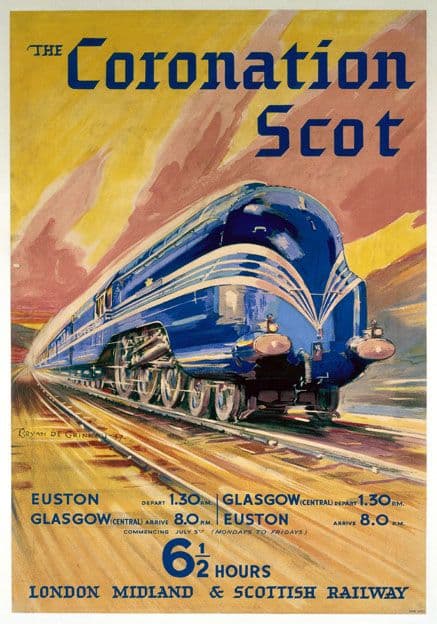 The Coronation Scot. LMS Vintage Travel Poster by Bryan de Grineau. 1937