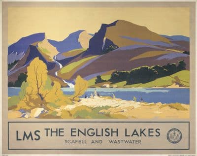 The English Lakes, Scafell & Wastwater, Cumbria. Vintage LMS Travel poster by John Mace