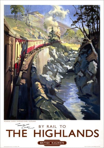 The Highlands, Monessie Gorge, Inverness-shire. BR(ScR) Vintage Travel Poster by Terence Cuneo
