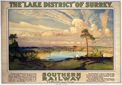 The Lake District of Surrey, Frensham. Vintage SR Travel Poster by Donald Maxwell
