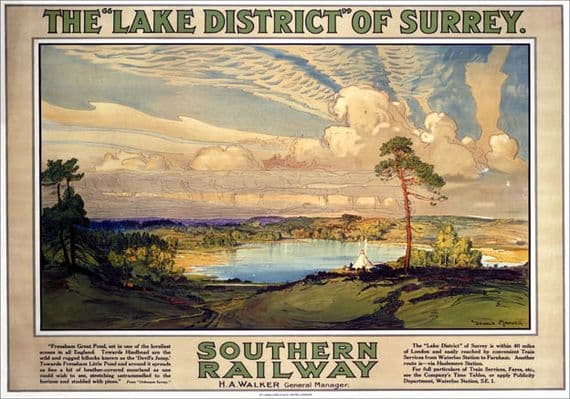 The Lake District of Surrey, Frensham. Vintage SR Travel Poster by Donald Maxwell
