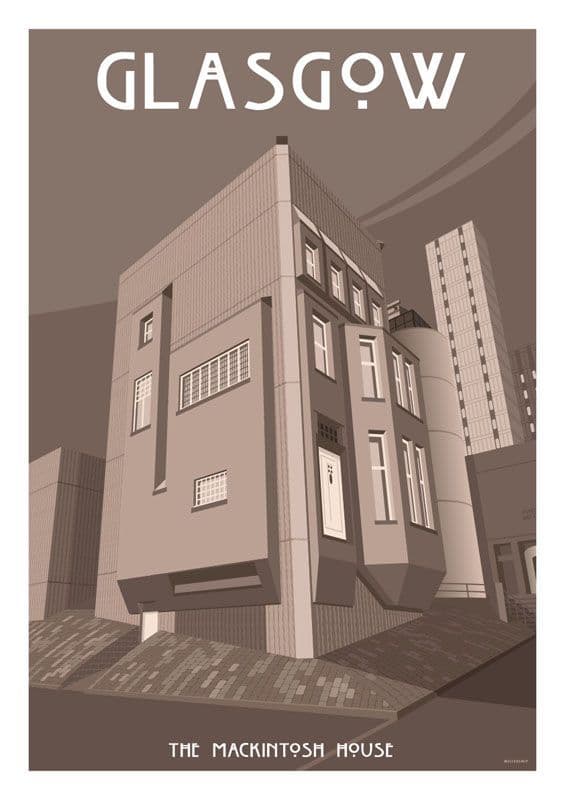 The Mackintosh House,  Glasgow, Scotland. Scottish Vintage inspired Scottish Poster.