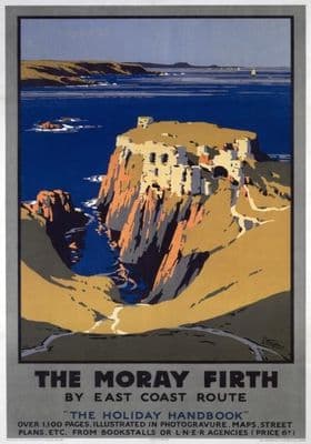The Moray Firth, Scotland, Railway Travel Poster, Findlater castle, LNER, Coastal Scene