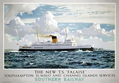The New TS Falaise Ferry,  Southern Railways Shipping Poster By Norman Wilkinson, 1947.
