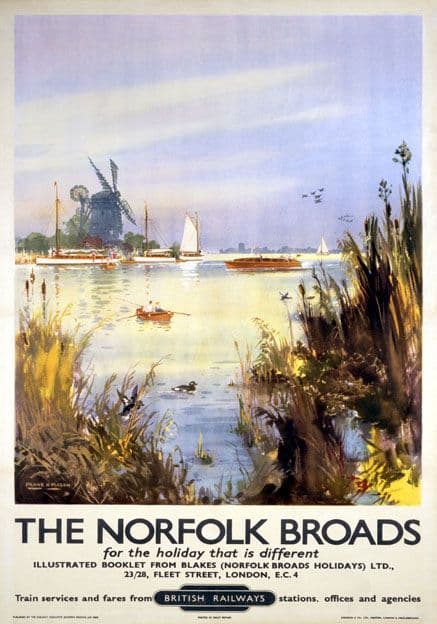The Norfolk Broads. Vintage  British Railways (BR) Travel Poster by Frank Henry Mason