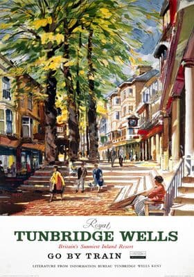 The Pantiles, Tunbridge Wells, Kent. Vintage  Souther Railways (SR) Travel poster by Charles Shepherd. c1950