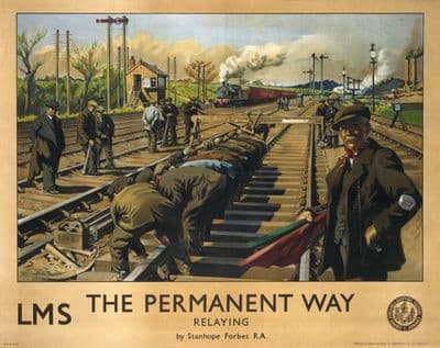 The Permanent Way, Relaying.  Railway Travel Poster Art Print by LMS