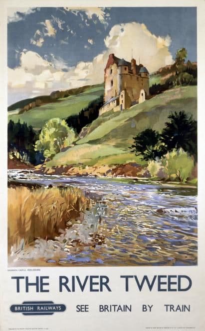The River Tweed and Neidpath Castle, English Railway Travel Poster Print by British Railways