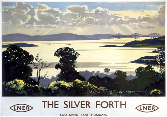 The Silver Forth seen from Fife. Midlothian and West Lothian . LNER Vintage Travel Poster by Norman Wilkinson. 1935