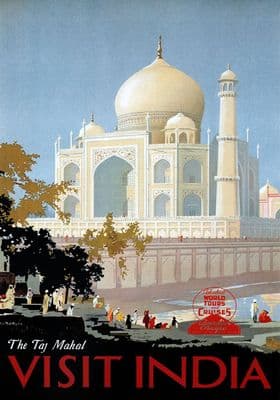 The Taj Mahal Visit India Vintage Travel Poster