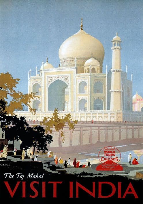 The Taj Mahal Visit India Vintage Travel Poster