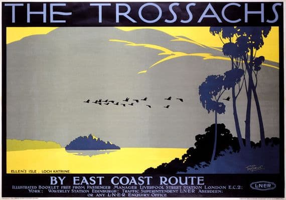 The Trossachs, Ellen's Isle, Loch Katrine. Vintage LNER Travel Poster by Tom Purvis