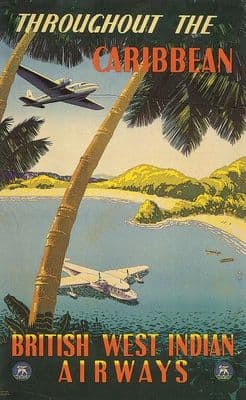 Throughout The caribbean, British West Indian Airways Travel Poster