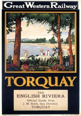 Torquay, Devon, The English Riviera, Torre Abbey Sands. Great Western Railways (GWR) Vintage Travel Poster. 1927