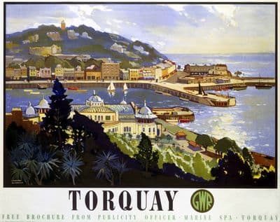 Torquay, Devon. Great Western Railway (GWR) Vintage Travel Poster by Leonard Richmond. 1947