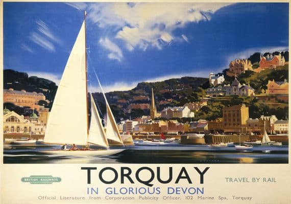 Torquay in Glorious Devon. Vintage BR Travel poster by Frank AA Wootton. c1950