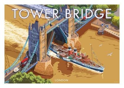 Tower Bridge, London.  Vintage Inspired poster by  Stephen Millership