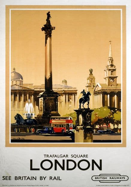 Trafalgar Square, London. British Railways (LMR) Travel Poster by Claude Buckle