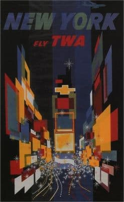 Travel poster New York, times square, TWA