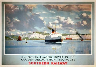 TS Invicta leaving Dover, Southern Railways Poster by Norman Wilkinson, 1946