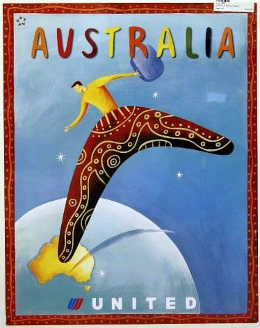 United Airlines, Vintage Travel Poster, Australia.