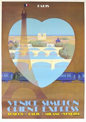 Venice Simplon Orient Express, Paris. VSOE Vintage Travel Poster by Pierre Fix-Masseau. 1979