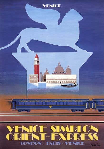 Venice Simplon Orient Express, Venice. VSOE Vintage Travel Poster by Pierre Fix-Masseau. 1979
