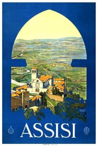 Vintage 1920 Assisi, Italy, Travel Poster