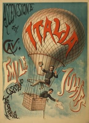 Vintage Advertising Poster 1890s Classic Italian Hot Air Balloon Ride.