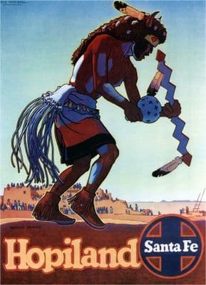 Vintage advertising poster, Santa Fe, Hopiland. Don Perceval