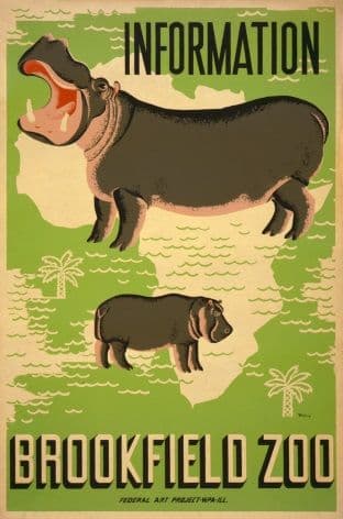 Vintage Advertisng Poster Visit Brookfield Zoo Chicago Illinois