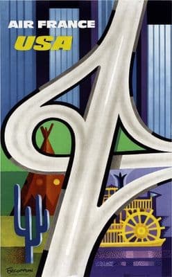 Vintage Air France Travel Poster, USA.