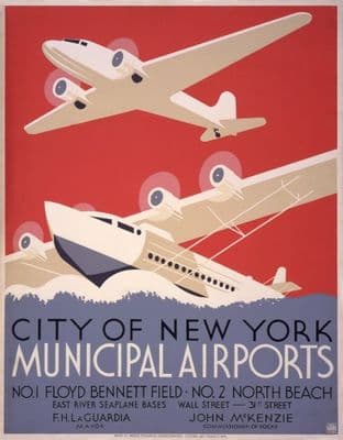 Vintage Air Poster New York City Municipal Airports, 1937.