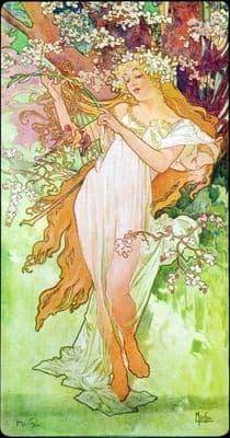Vintage Art Deco Mucha Spring Lady Art Nouveau
