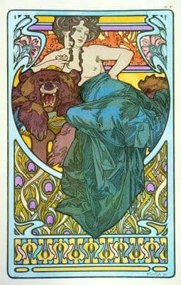 Vintage art deco poster - Woman and bear