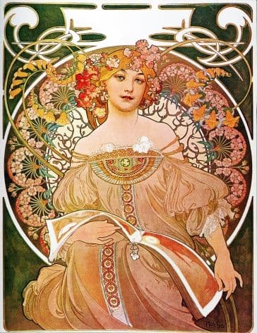 Vintage Art Deco Poster Woman with flowers in her hair