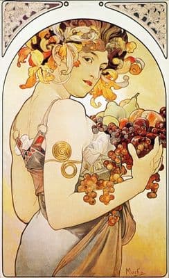 Vintage Art Deco Poster Woman with Fruit in her hair