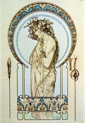 vintage art decor poster - lady with flowers in her hair