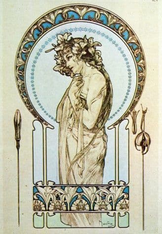 vintage art decor poster - lady with flowers in her hair