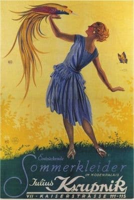 Vintage Austrian Poster Ad Entzückende Sommerkleider-Julius Krupnik 1928.