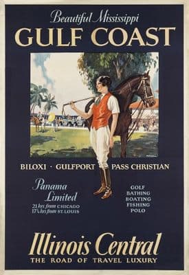 Vintage Beautiful Mississippi Gulf Coast USA Travel Poster.