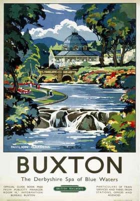 Vintage Buxton, Pavilion Gardens by Keneth Steel. English Railway Art Travel Poster Print
