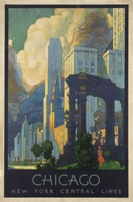 Vintage Chicago, New York Central Lines, Travel Poster.