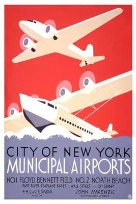 Vintage City of New York Municipal Airlines Travel Poster