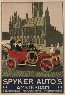 Vintage Dutch car advertisment poster - Spyker Auto's