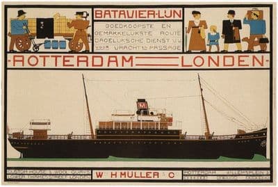 Vintage Dutch shipping poster -  Rotterdam to London 1915