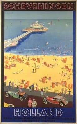 Vintage Dutch travel poster - Scheveningen